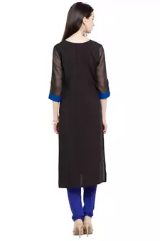 Black Embroidered Cotton Party Wear Kurti