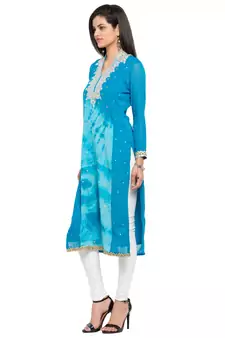 Blue Embroidered Georgette Party Wear Kurti