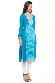 Blue Embroidered Georgette Party Wear Kurti