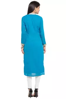 Blue Embroidered Georgette Party Wear Kurti