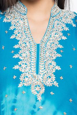 Blue Embroidered Georgette Party Wear Kurti 5