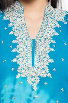 Blue Embroidered Georgette Party Wear Kurti