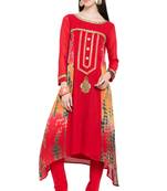 Red Embroidered Georgette Party Wear Kurti