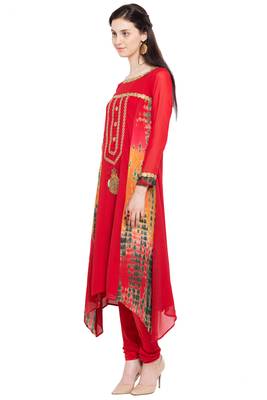 Red Embroidered Georgette Party Wear Kurti 2