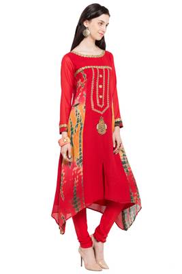 Red Embroidered Georgette Party Wear Kurti 3