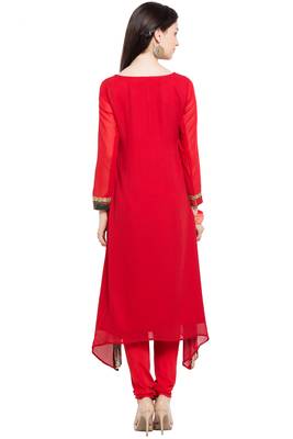 Red Embroidered Georgette Party Wear Kurti 4