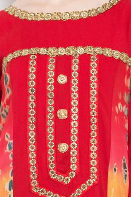 Red Embroidered Georgette Party Wear Kurti 5
