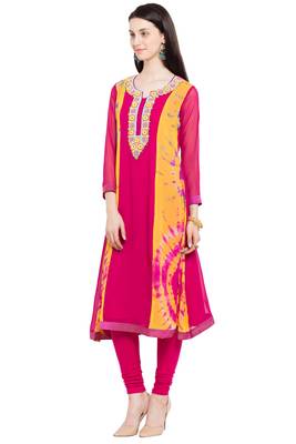 Pink Embroidered Georgette Party Wear Kurti 2