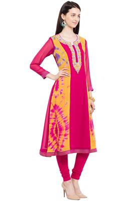 Pink Embroidered Georgette Party Wear Kurti 3