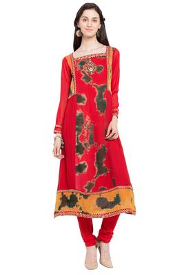 Red Embroidered Georgette Party Wear Kurti 1