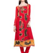 Red Embroidered Georgette Party Wear Kurti