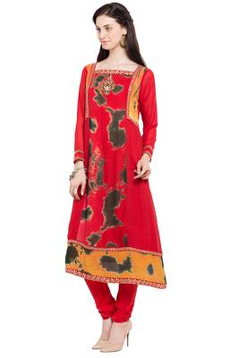 Red Embroidered Georgette Party Wear Kurti 2