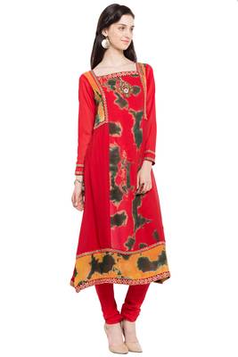 Red Embroidered Georgette Party Wear Kurti 3