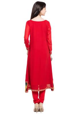 Red Embroidered Georgette Party Wear Kurti 4