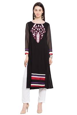Black Embroidered Cotton Party Wear Kurti 1