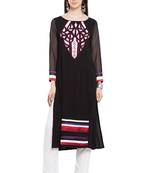 Black Embroidered Cotton Party Wear Kurti