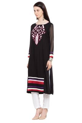 Black Embroidered Cotton Party Wear Kurti 2