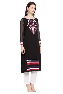 Black Embroidered Cotton Party Wear Kurti 3