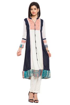 White Printed Cotton Party Wear Kurti 1