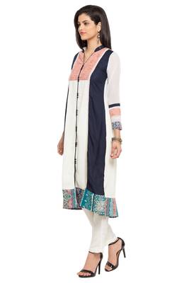 White Printed Cotton Party Wear Kurti 2