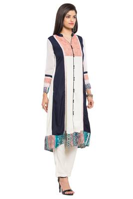 White Printed Cotton Party Wear Kurti 3