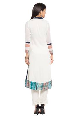 White Printed Cotton Party Wear Kurti 4