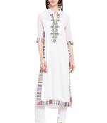 White Embroidered Cotton Party Wear Kurti