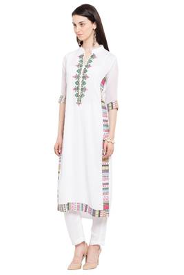 White Embroidered Cotton Party Wear Kurti 2