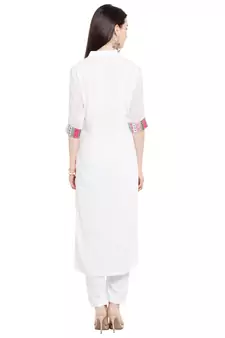 White Embroidered Cotton Party Wear Kurti