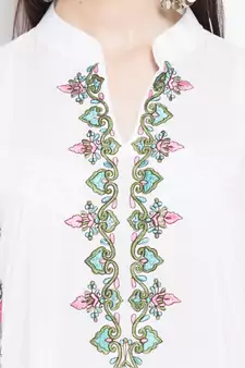 White Embroidered Cotton Party Wear Kurti