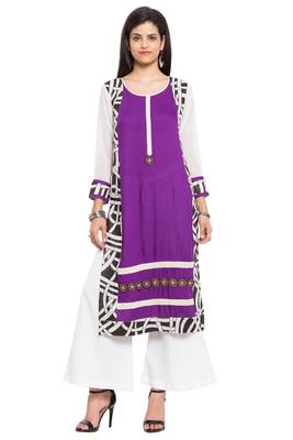 Purple Printed Cotton Party Wear Kurti 1