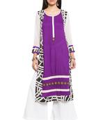 Purple Printed Cotton Party Wear Kurti