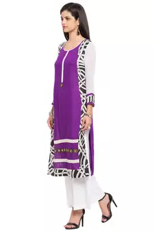 Purple Printed Cotton Party Wear Kurti