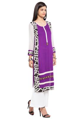Purple Printed Cotton Party Wear Kurti 3