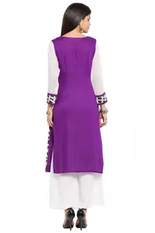 Purple Printed Cotton Party Wear Kurti