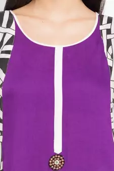 Purple Printed Cotton Party Wear Kurti