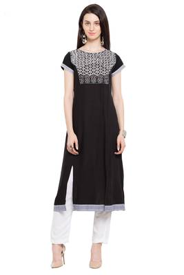 Black Embroidered Cotton Party Wear Kurti 1