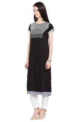 Black Embroidered Cotton Party Wear Kurti 2
