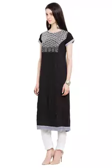 Black Embroidered Cotton Party Wear Kurti