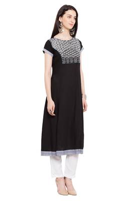 Black Embroidered Cotton Party Wear Kurti 3