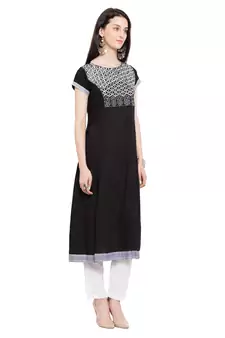 Black Embroidered Cotton Party Wear Kurti