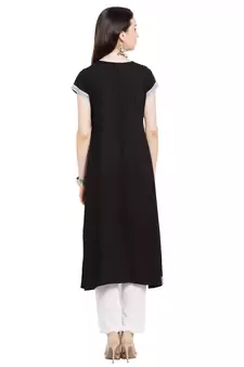 Black Embroidered Cotton Party Wear Kurti