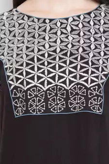 Black Embroidered Cotton Party Wear Kurti