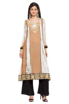Brown Embroidered Georgette Party Wear Kurti 1