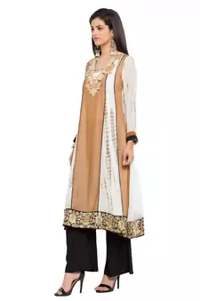Brown Embroidered Georgette Party Wear Kurti