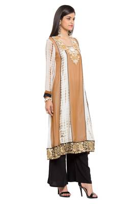 Brown Embroidered Georgette Party Wear Kurti 3