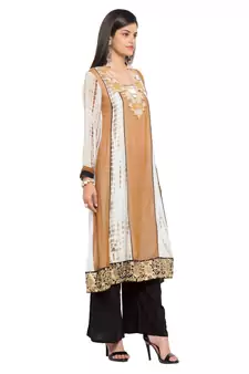 Brown Embroidered Georgette Party Wear Kurti