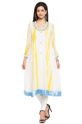 White Embroidered Georgette Party Wear Kurti 1