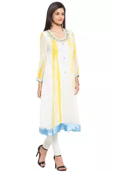 White Embroidered Georgette Party Wear Kurti