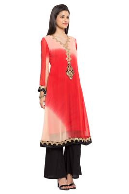 Red Embroidered Georgette Party Wear Kurti 2